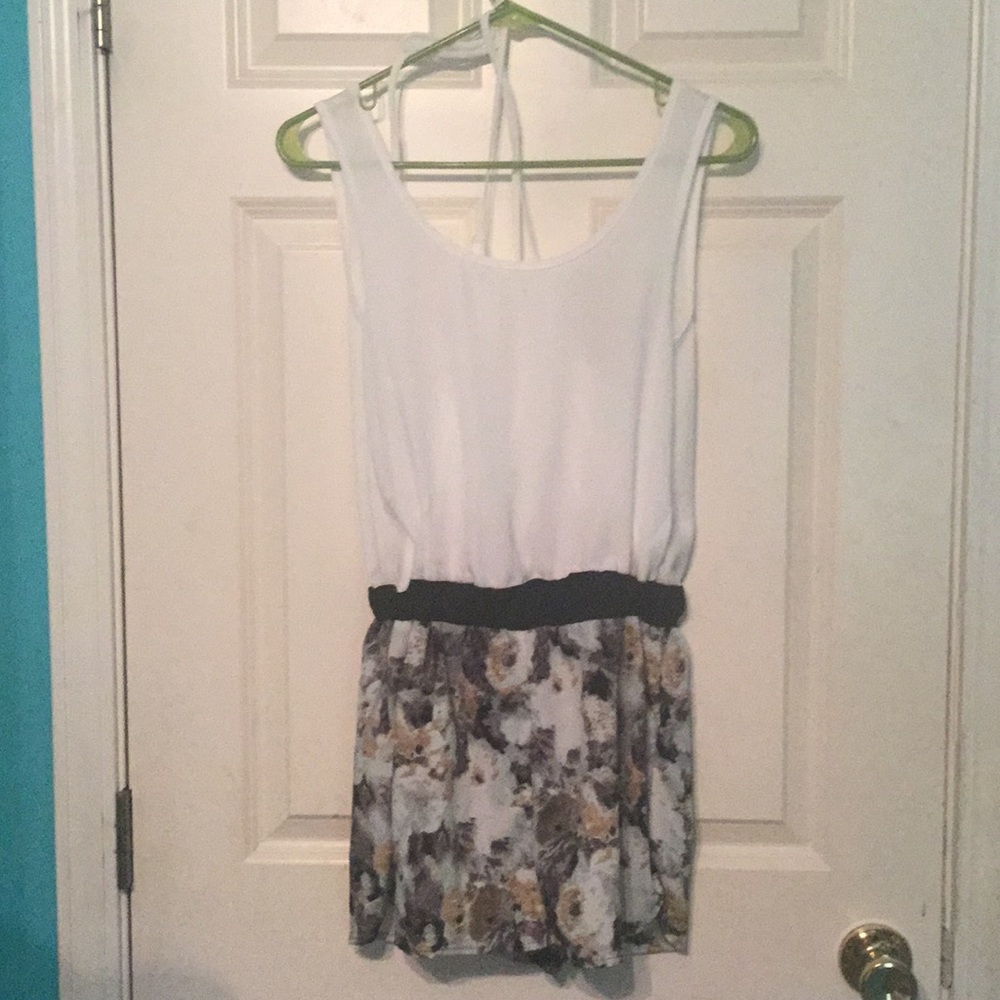 NWOT White, floral bottomed romper